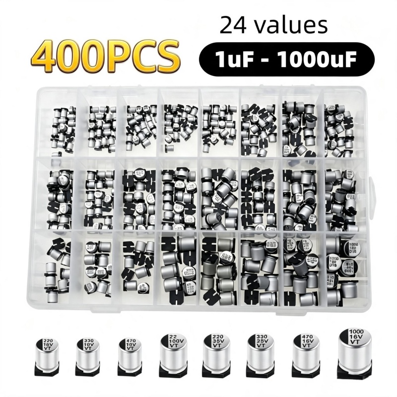 400PCS 24 Values SMD Aluminum  - Capacitor Kit Assortment review and price